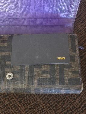 Fendi FF Monogram Tri-fold Wallet in Brown and Black with Purple Interior